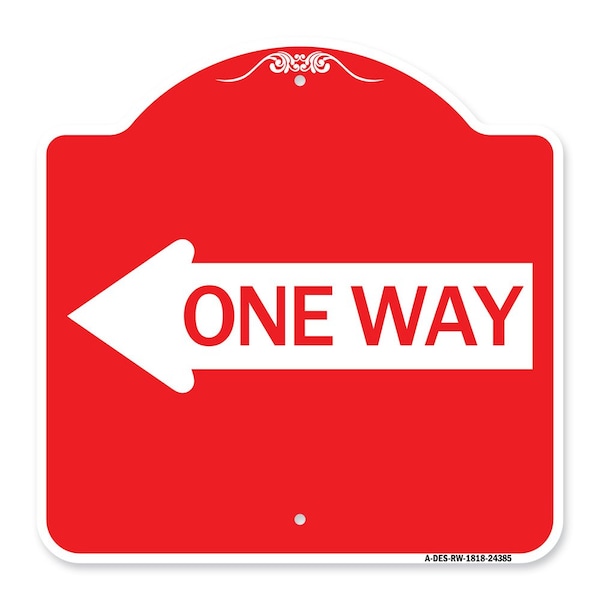 Signmission Designer Series Sign One Way W/ Left Arrow, Red & White Aluminum Sign, 18" x 18", RW-1818-24385 A-DES-RW-1818-24385 - main